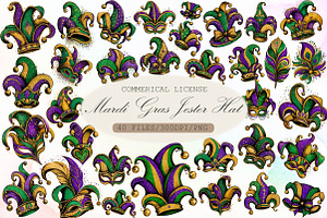 Watercolor Mardi Gras Jester Hat Cli, an Illustration by Sublimation Artist