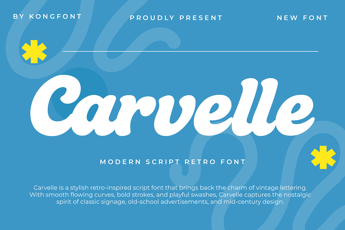 Carvelle – Modern Script Retro Font, a Script Font by overlaytemplates (Photo 1 of 5)
