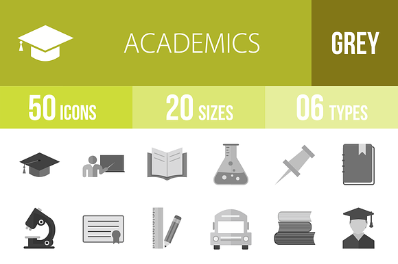 50 Academics Greyscale Icons preview 4