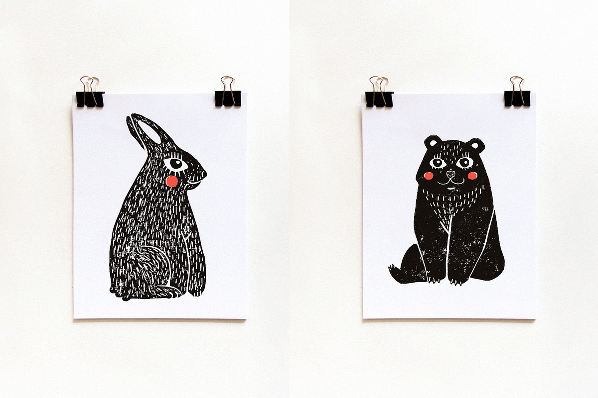 CUTE ANIMALS | Linocut | Vintage, an Animal Illustration by Mii Lab (Photo 2 of 11)