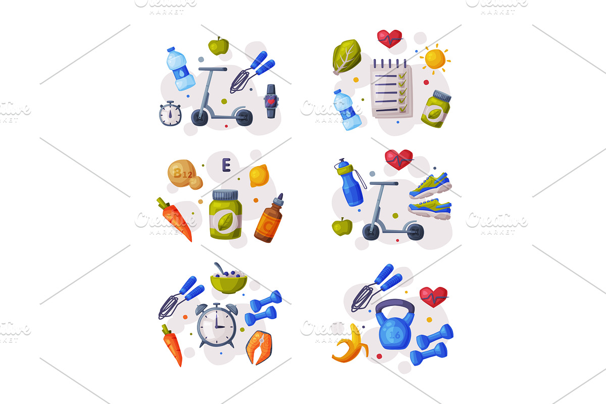 Healthy Lifestyle Objects with Food, an Object Illustration by TopVectors