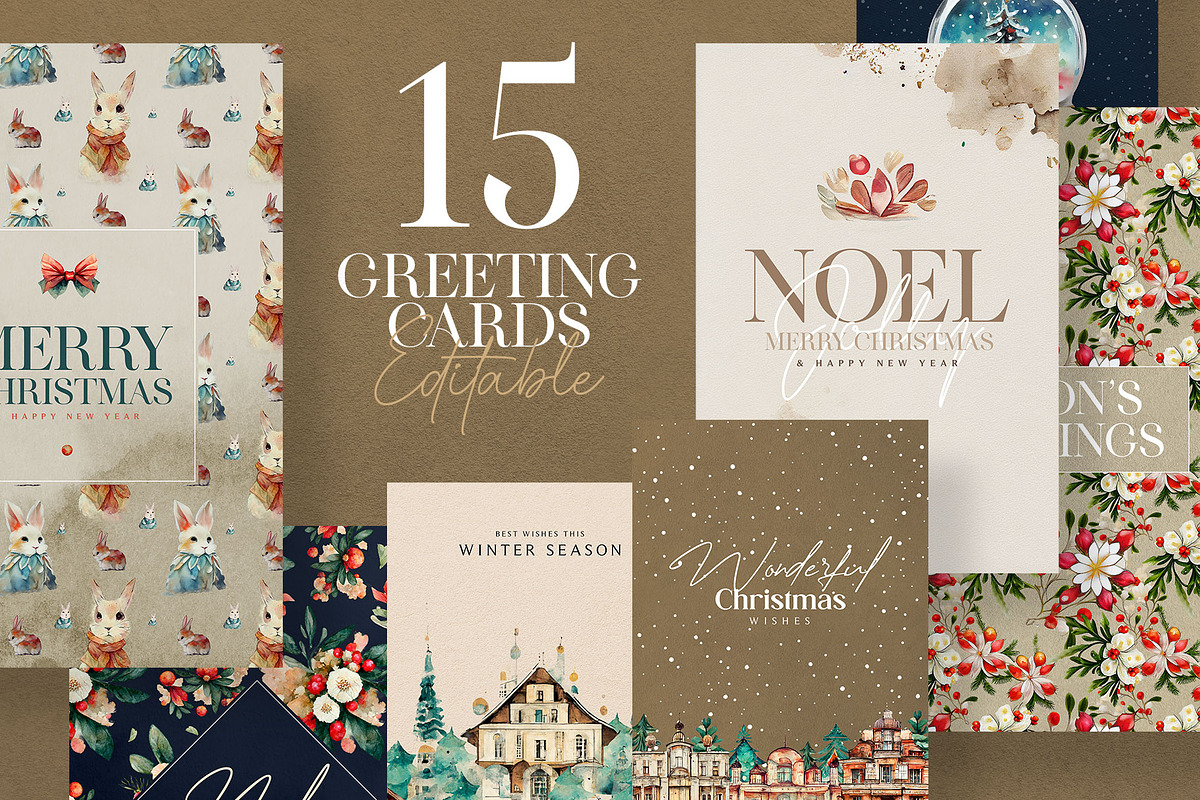 15 Christmas Greeting Card Templates, a Card Template by Graphicdome (Photo 1 of 6)