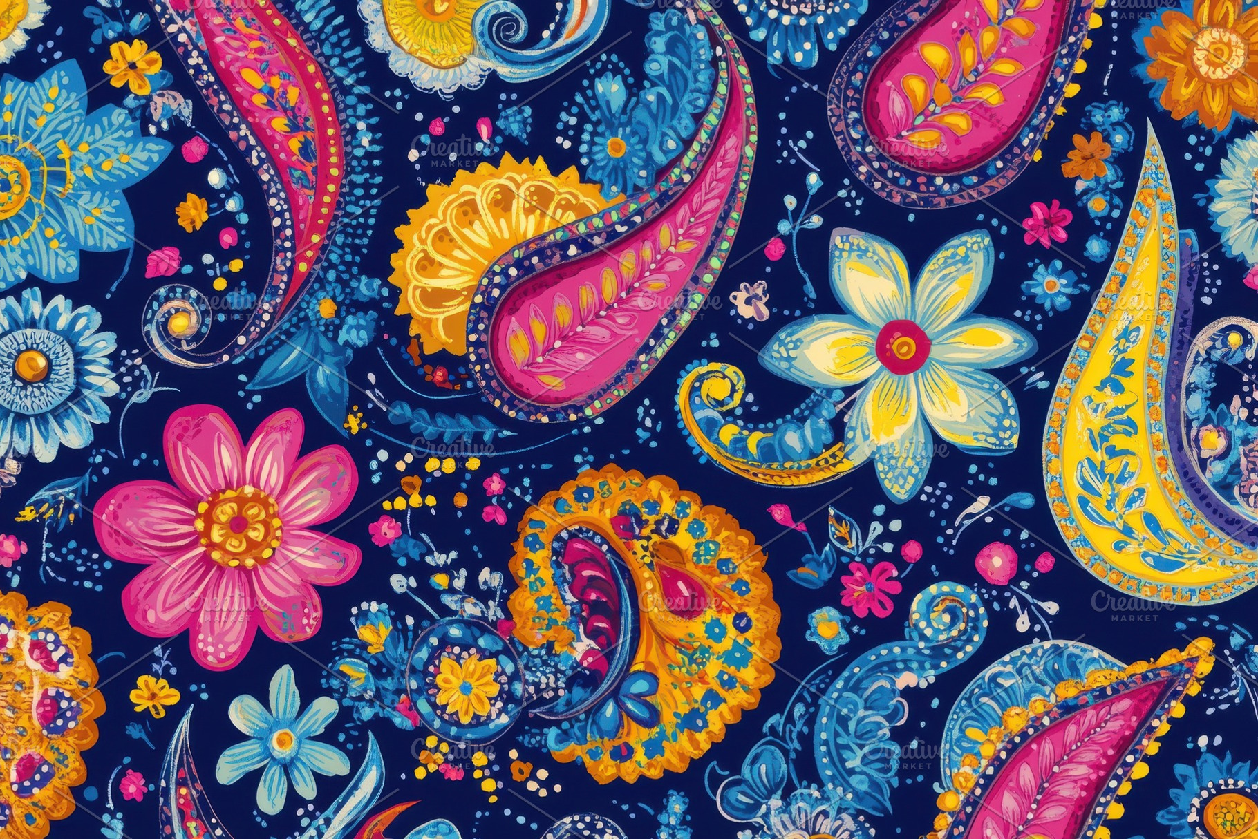 Vivid Paisley Floral Pattern Bold Co, a Photo by Pixeness Studio