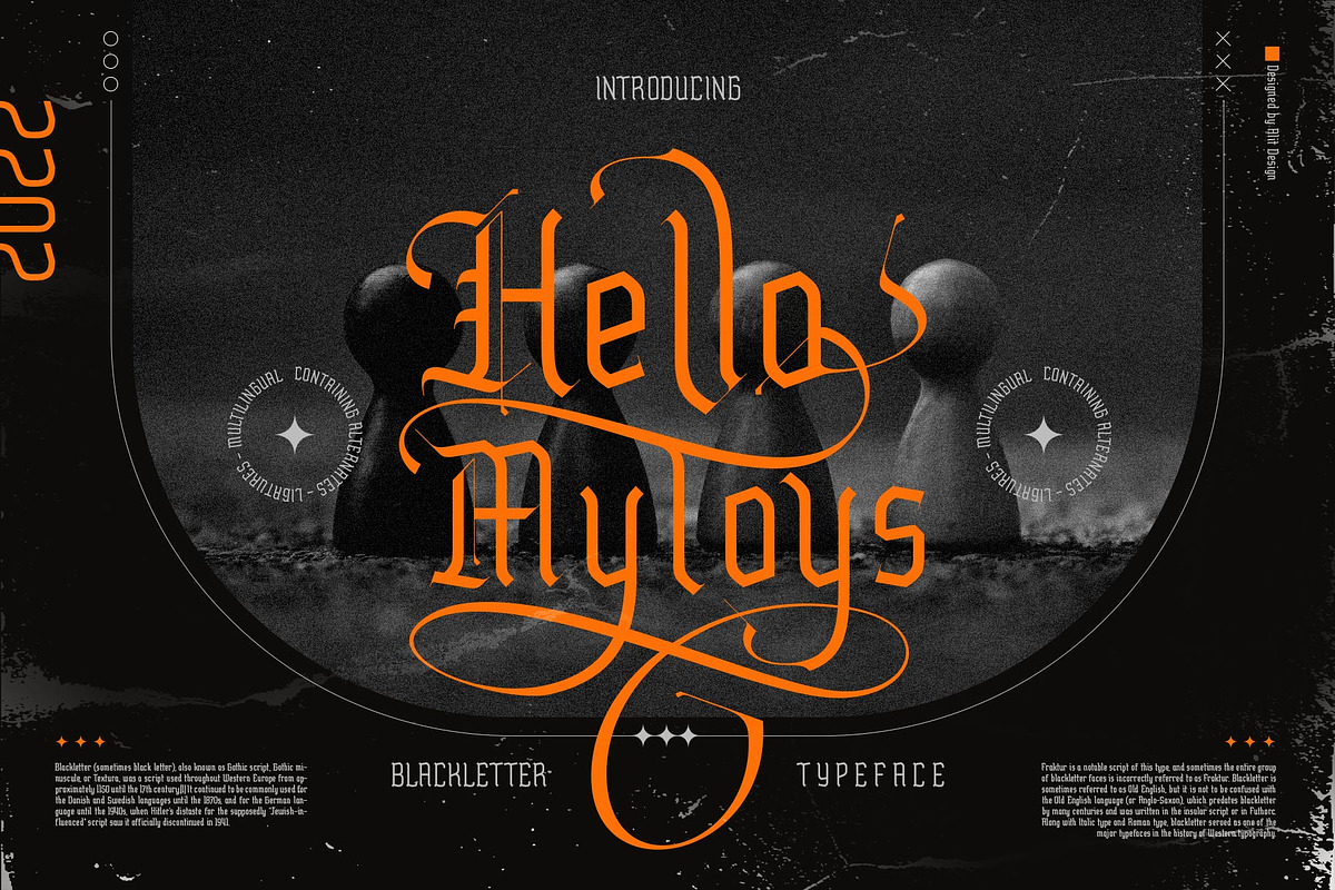 Hello Mytoys Blackletter, a Blackletter Font by alit design (Photo 1 of 15)