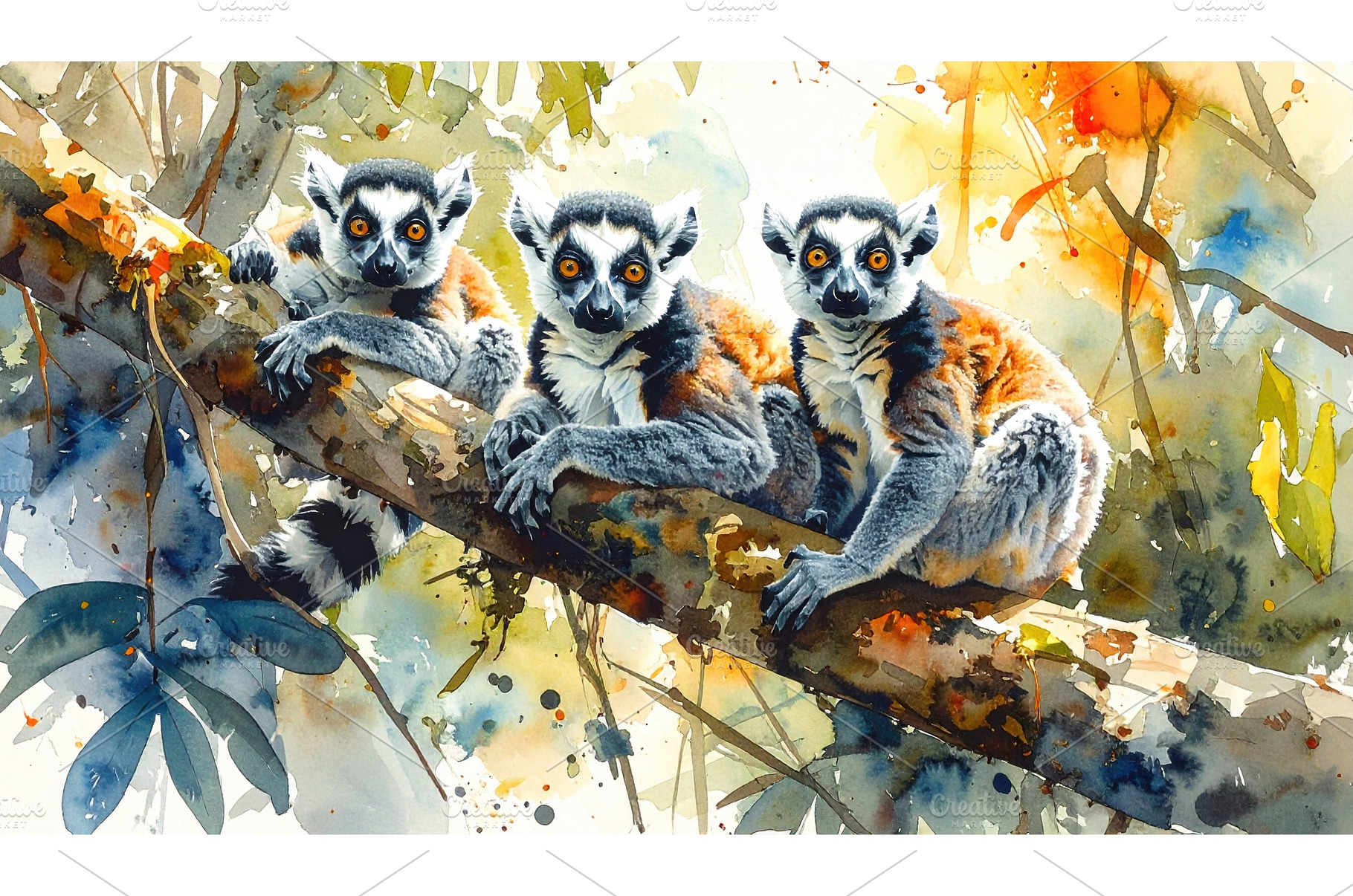 three lemur on branch in rainforest, an Animal Photo by Igor Tichonow