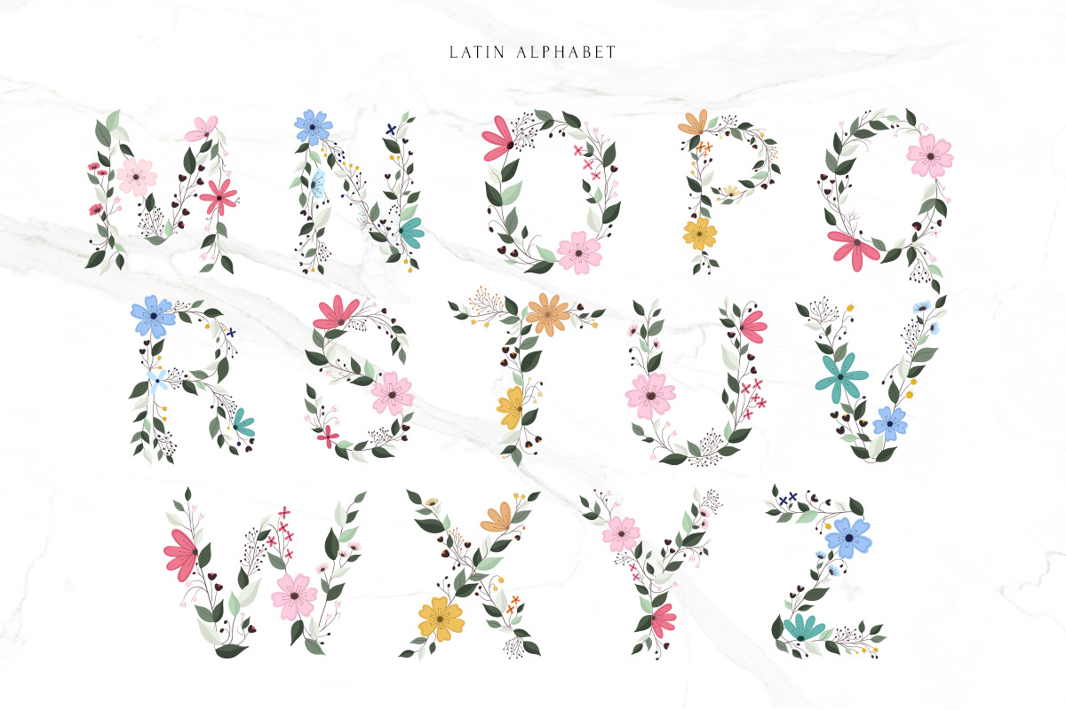 Awesome Blossom alphabet, a Symbol Font by Alice_Evans (Photo 3 of 16)