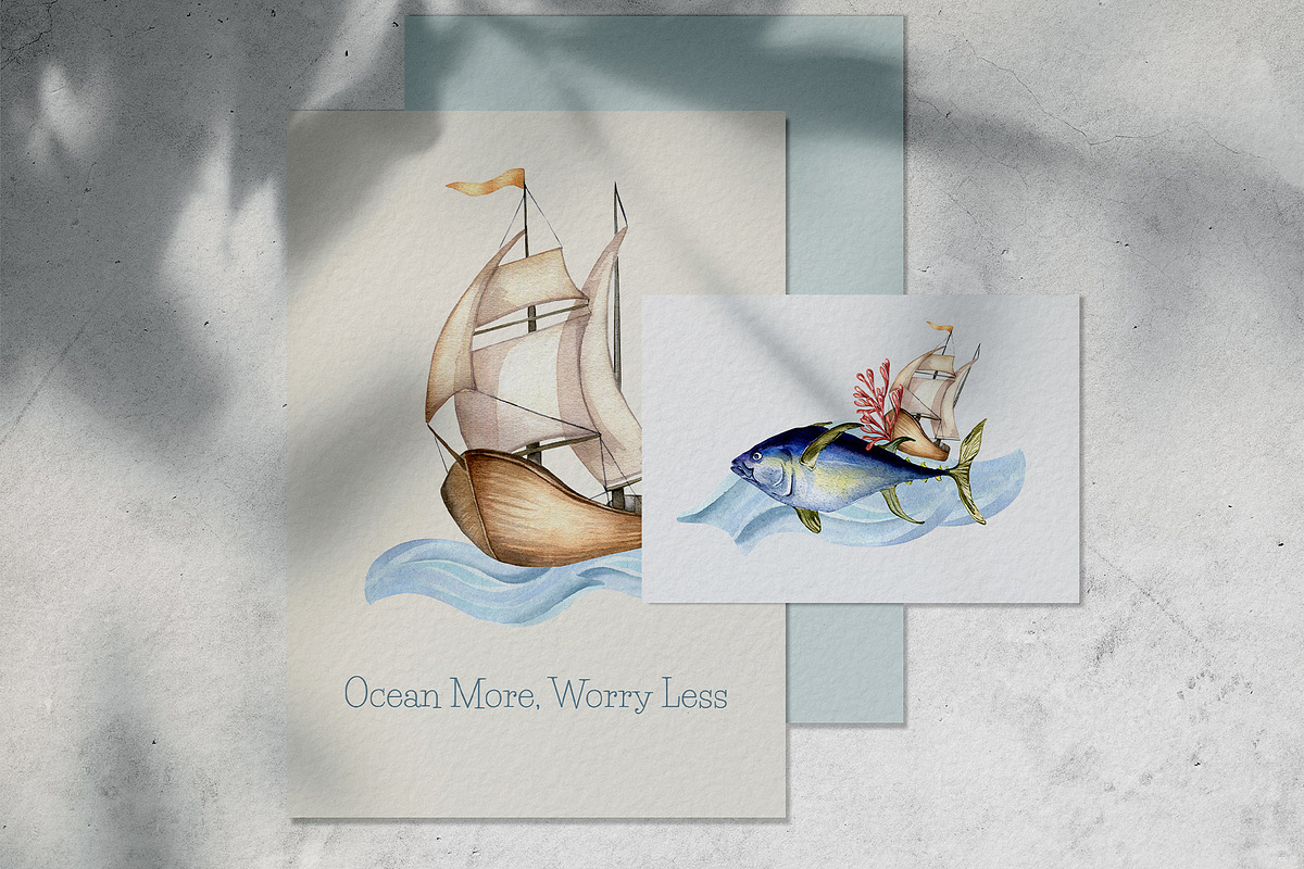 Marine collection watercolor clipart, an Illustration by Kate Lanbina (Photo 13 of 13)