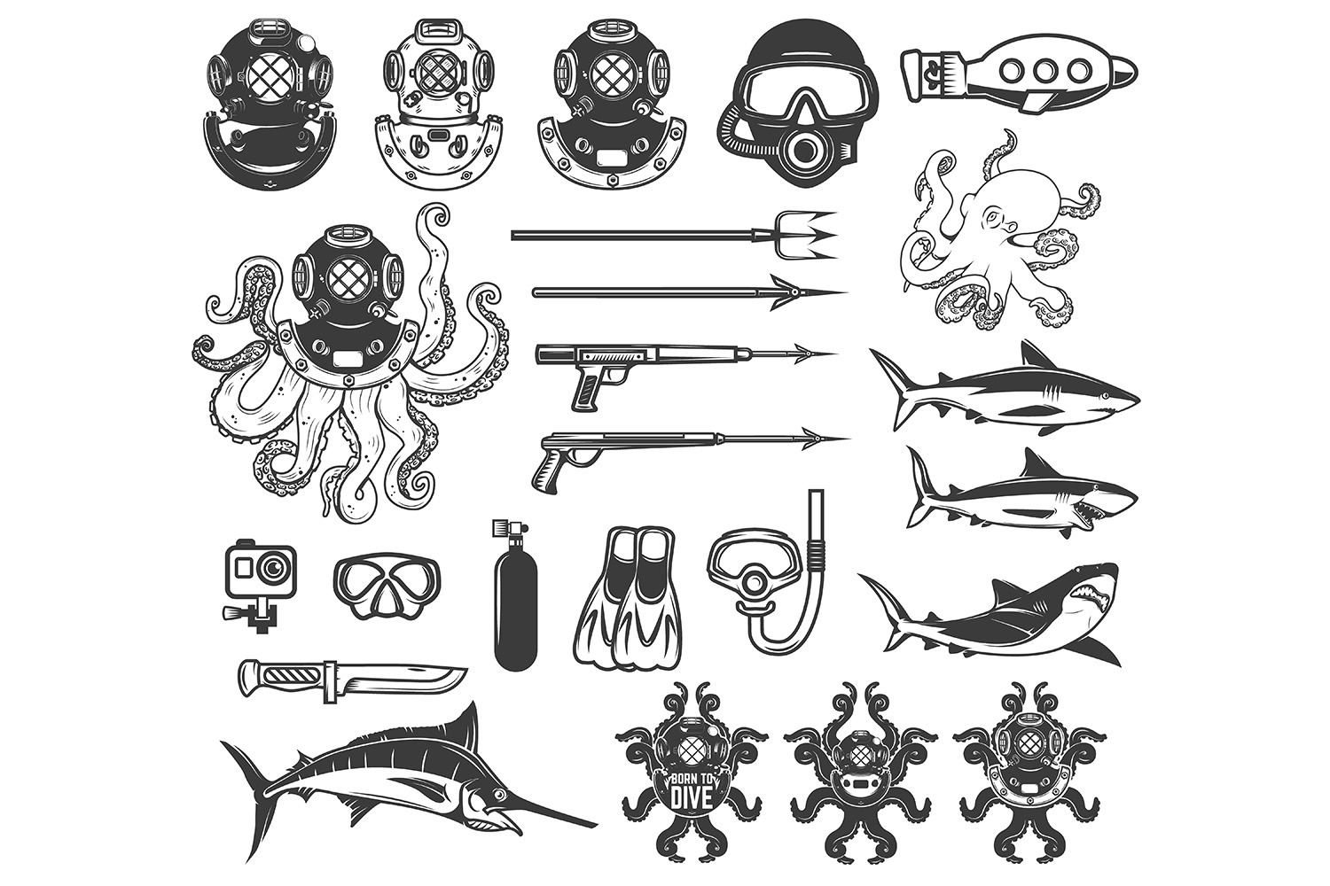 Big set of diving icons. Diver, an Icon by Vectorhight