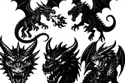 Dragon tattoo silhouettes, an Animal Illustration by Deezguizer (Thumbnail 1 of 3)