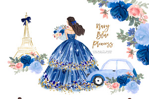 Princess Navy Blue Dress Clipart