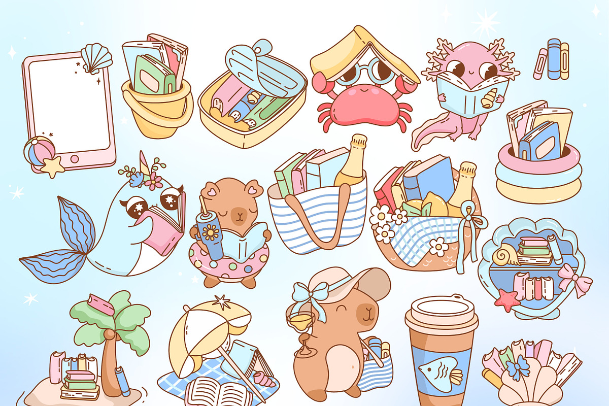 Bookish Summer Clipart Bundle, a Seasonal Illustration by Huxmay (Photo 4 of 8)