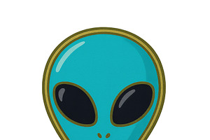 Alien head enamel pin on transparent, an Illustration by Dvoevnore photos