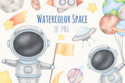 Astronaut & Space Watercolor Clipart, an Illustration by ekossa_art (Thumbnail 1 of 6)