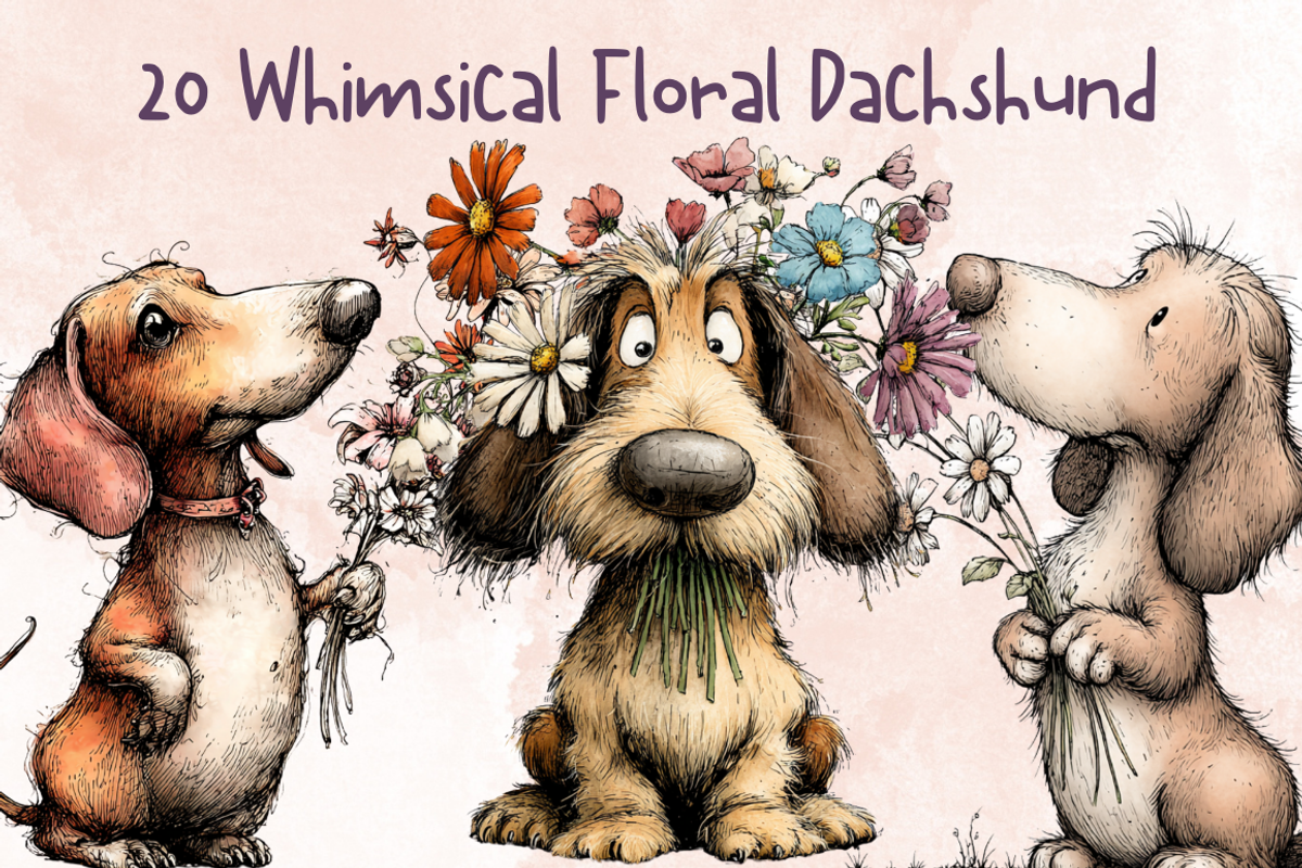 Whimsical Floral Dachshund, Cute Dog, an Animal Illustration by GiraffeCreative (Photo 1 of 20)