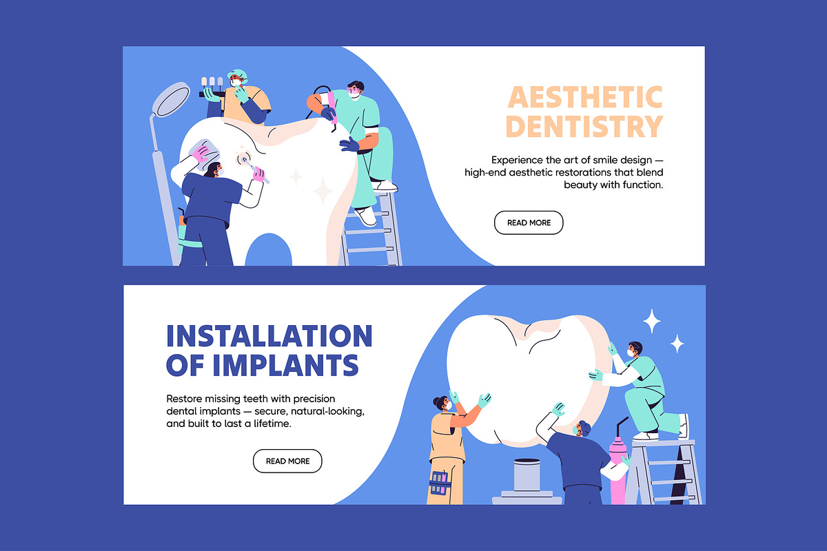 Dentists with teeth set + banners, a Healthcare Illustration by PaperTrident (Photo 5 of 6)