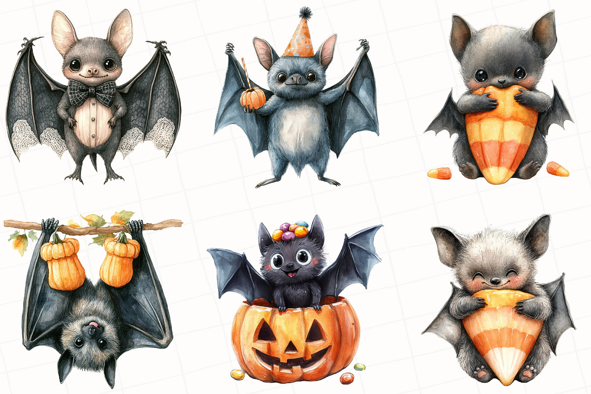 Halloween Quirky Funny Bats Clipart, an Illustration by OK Design (Photo 3 of 5)