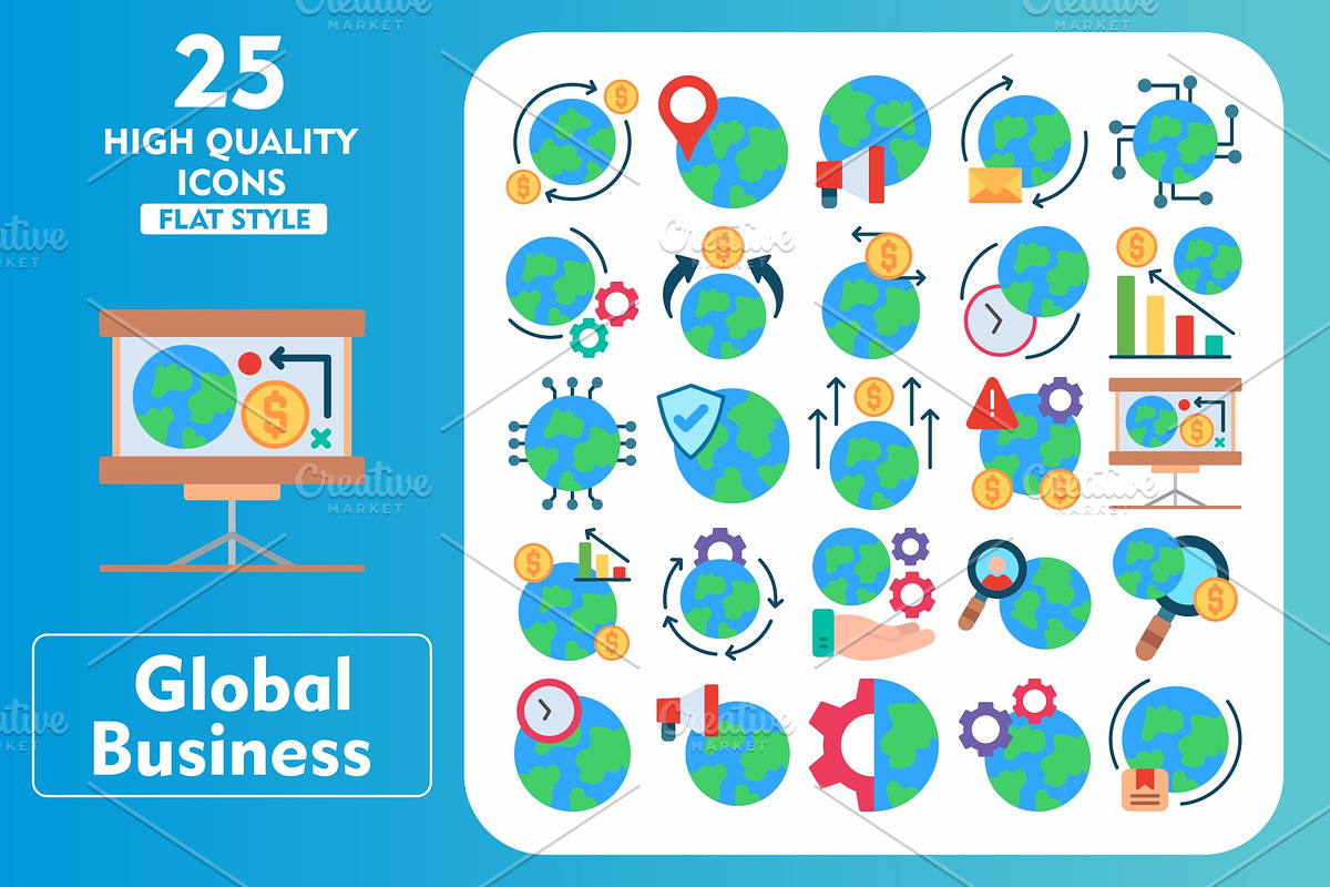 Global Business 25 Flat Icons, an Icon by Pexelpy