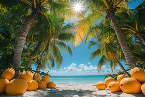 Sunlight streams through palm trees, a Photo by Tanuart