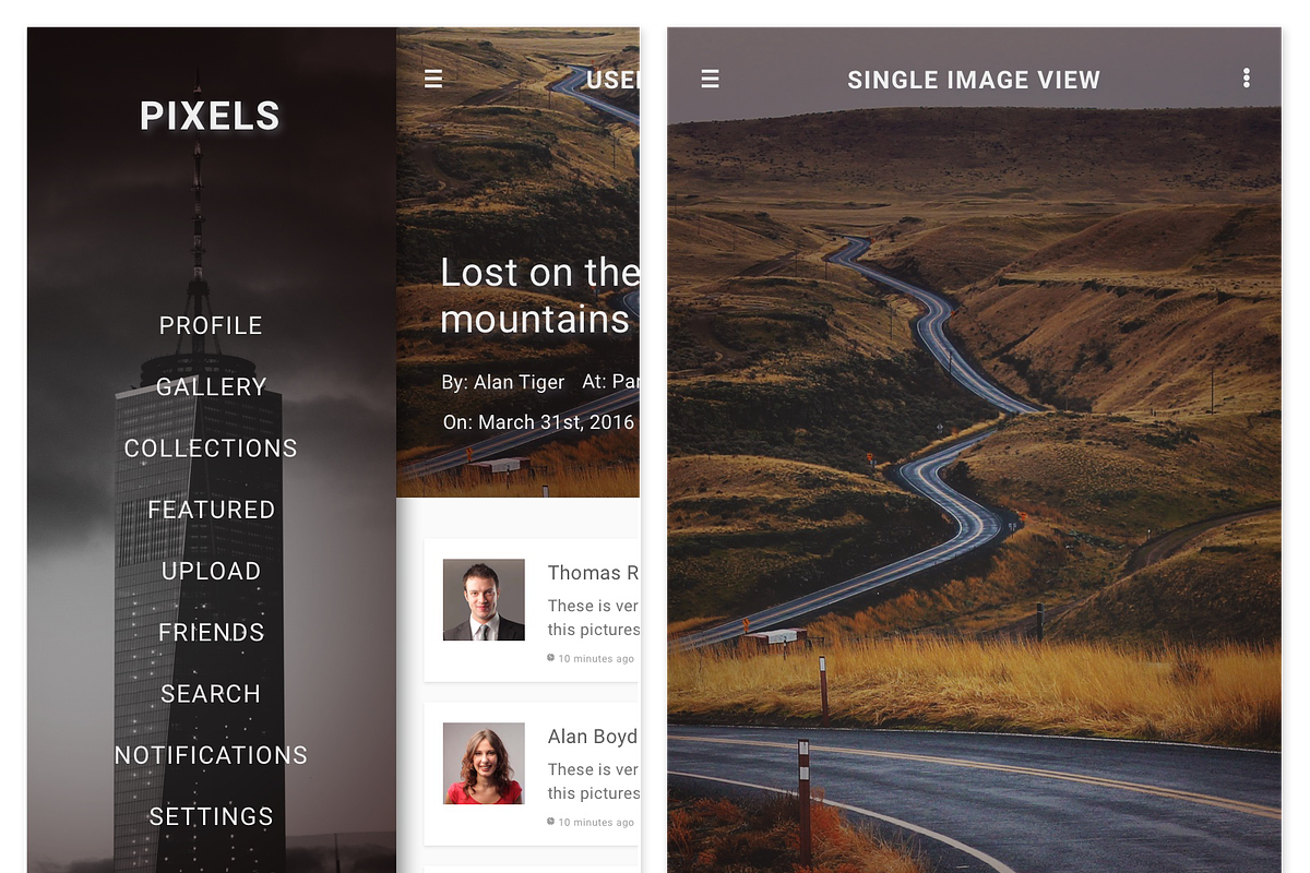 Pixels - Photo Sharing Sketch APP, an UI Kit Template by themelove