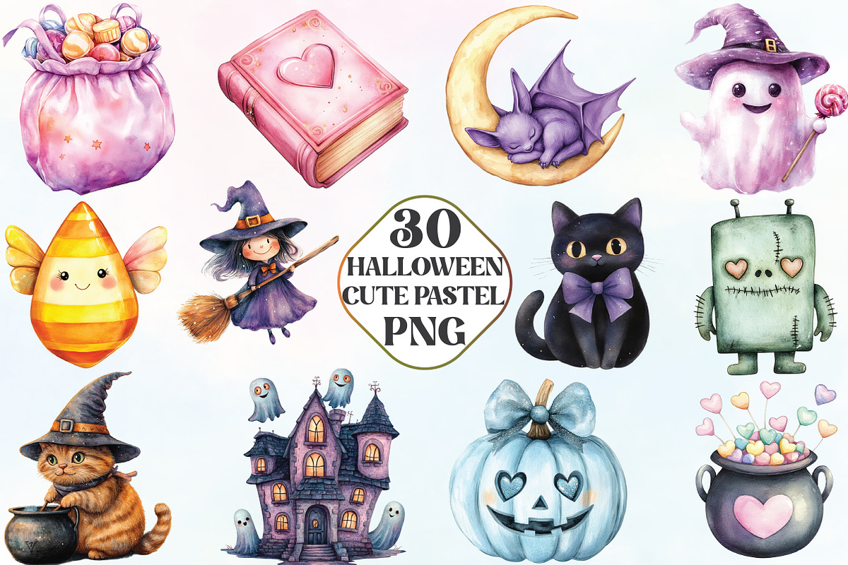 Pastel Halloween Cute Clipart, an Illustration by CraftArtStudio (Photo 1 of 6)