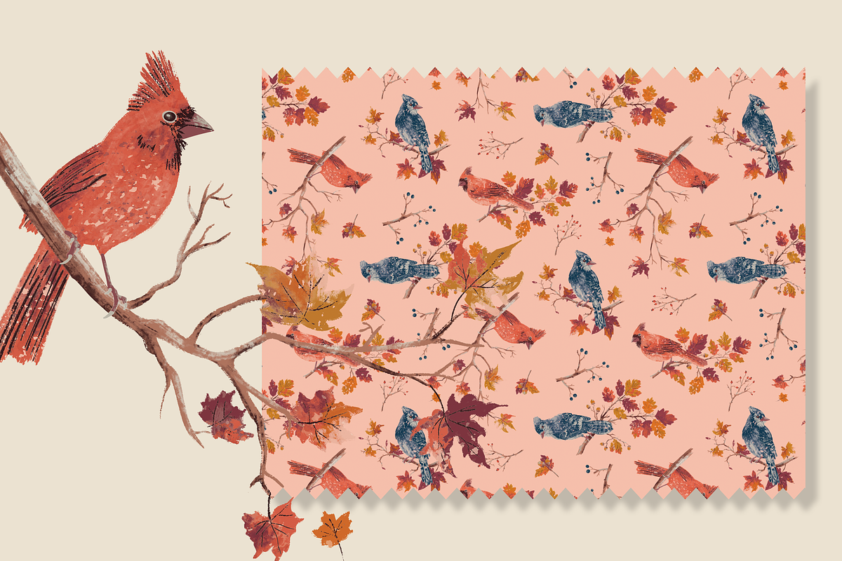 AUTUMN BIRDS SEAMLESS PATTERN DESIGN, a Pattern Graphic by Lady Bruniere Design (Photo 3 of 6)