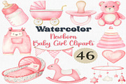Watercolor Newborn Baby Girl Clipart, a Decorative Illustration by CropUp Creative (Thumbnail 1 of 5)
