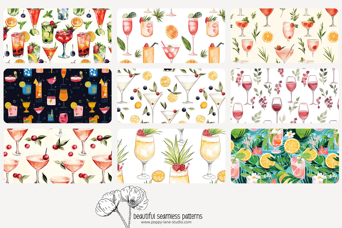 70 cocktails seamless pattern, a Pattern Graphic by Poppy Lane Studio (Photo 9 of 10)