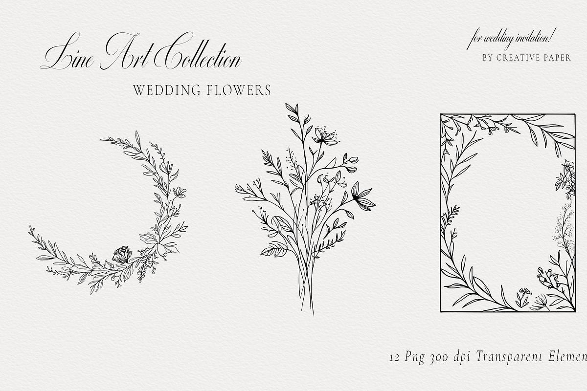 Line Art Collection, Wedding Flowers, a Background Graphic by by creative paper (Photo 2 of 5)