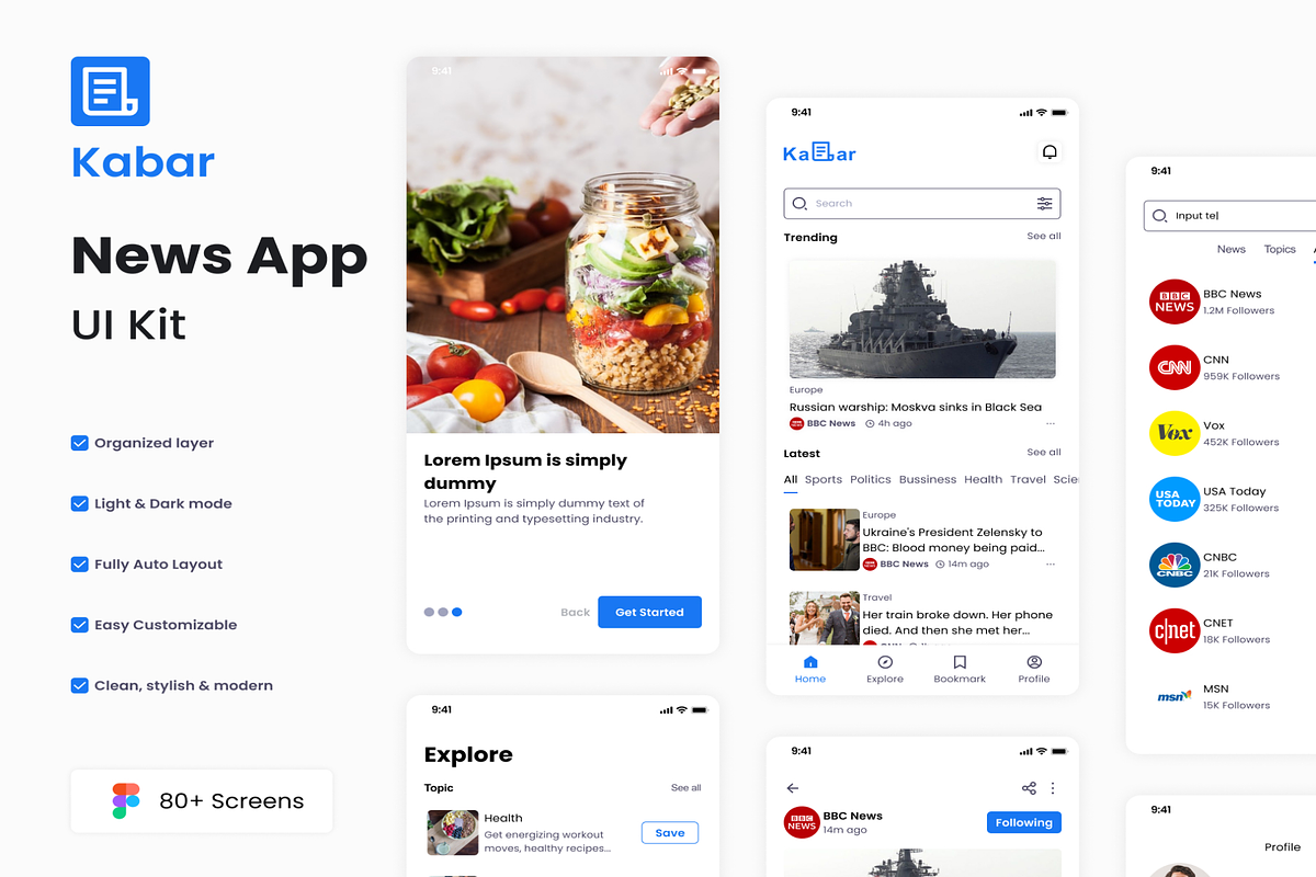 Kabar - News app UI Kit, an UI Kit Template by Creative Perspective (Photo 1 of 6)