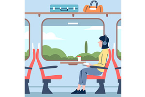 Girl travel by train. Single young, a Transportation Illustration by LadadikArt