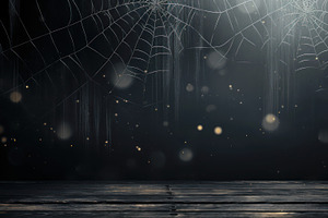 Spooky Web And Lights On Old Dark Gr