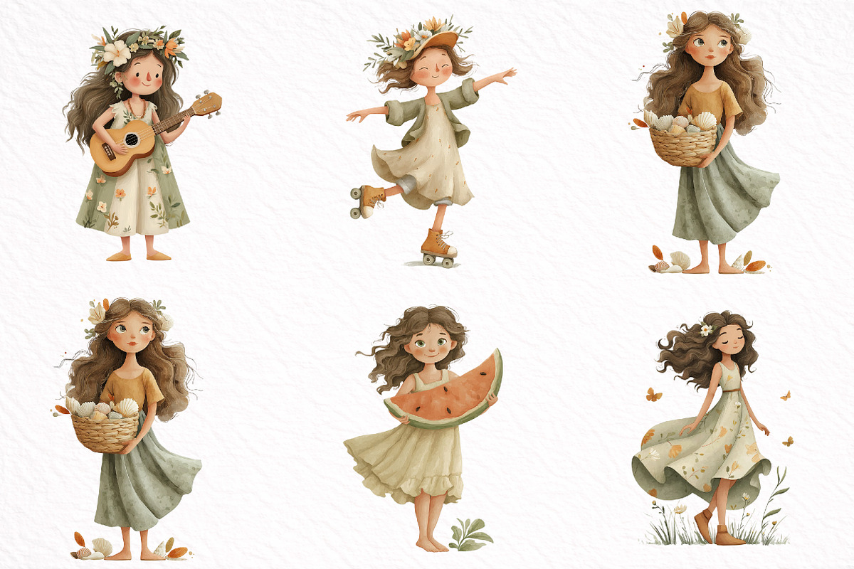 Whimsical Summer Girl Clipart, an Illustration by DreamArtGraphic (Photo 4 of 8)