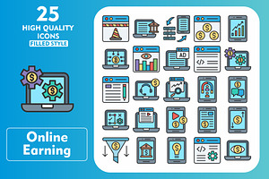 25 Online Earning Line Filled Icons, an Icon by Pexelpy