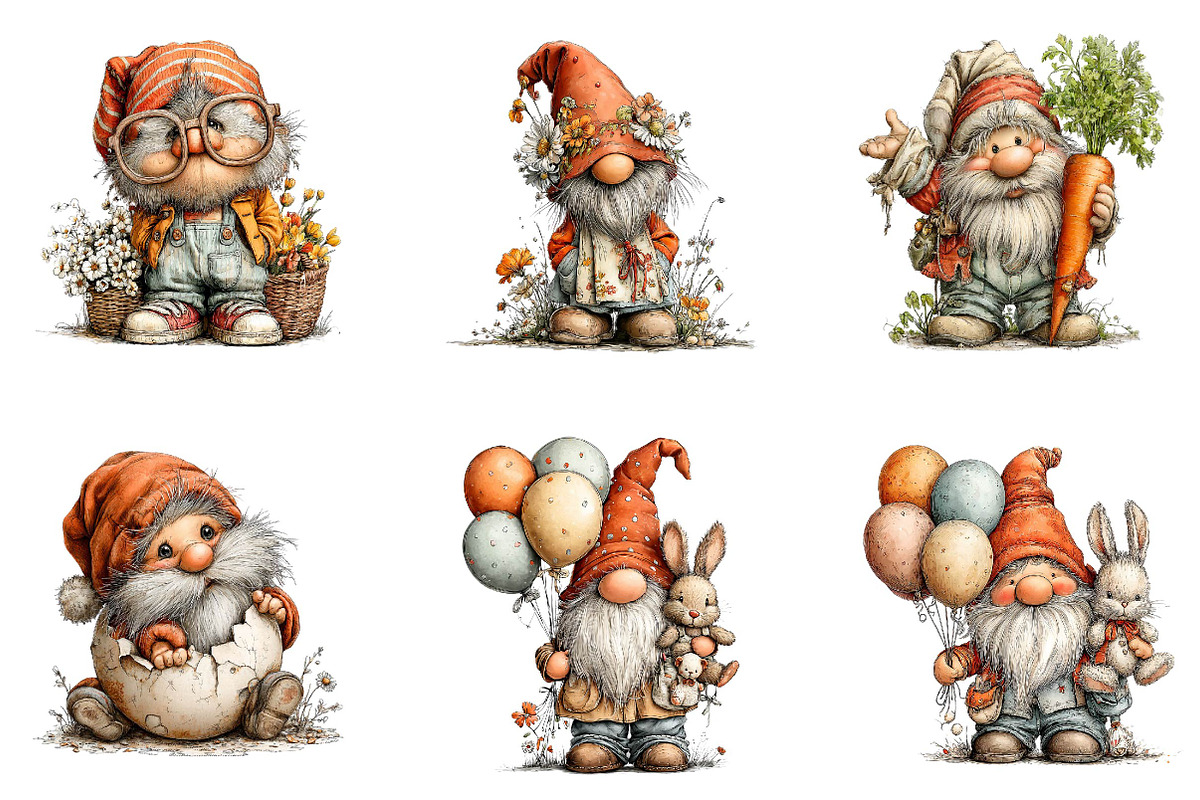 Whimsical Easter Gnome Clipart, an Illustration by CreationArt (Photo 3 of 7)
