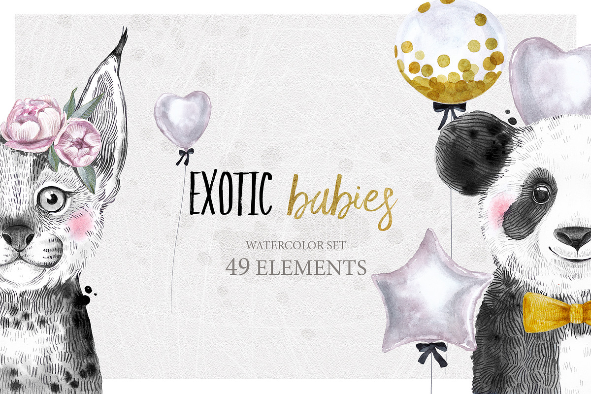 EXOTIC BABIES watercolor set, an Animal Illustration by Natali Smolova (Photo 1 of 8)