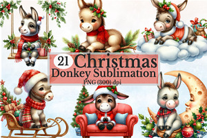Cute Christmas Donkey Sublim Bundle, a Seasonal Illustration by Rose Art