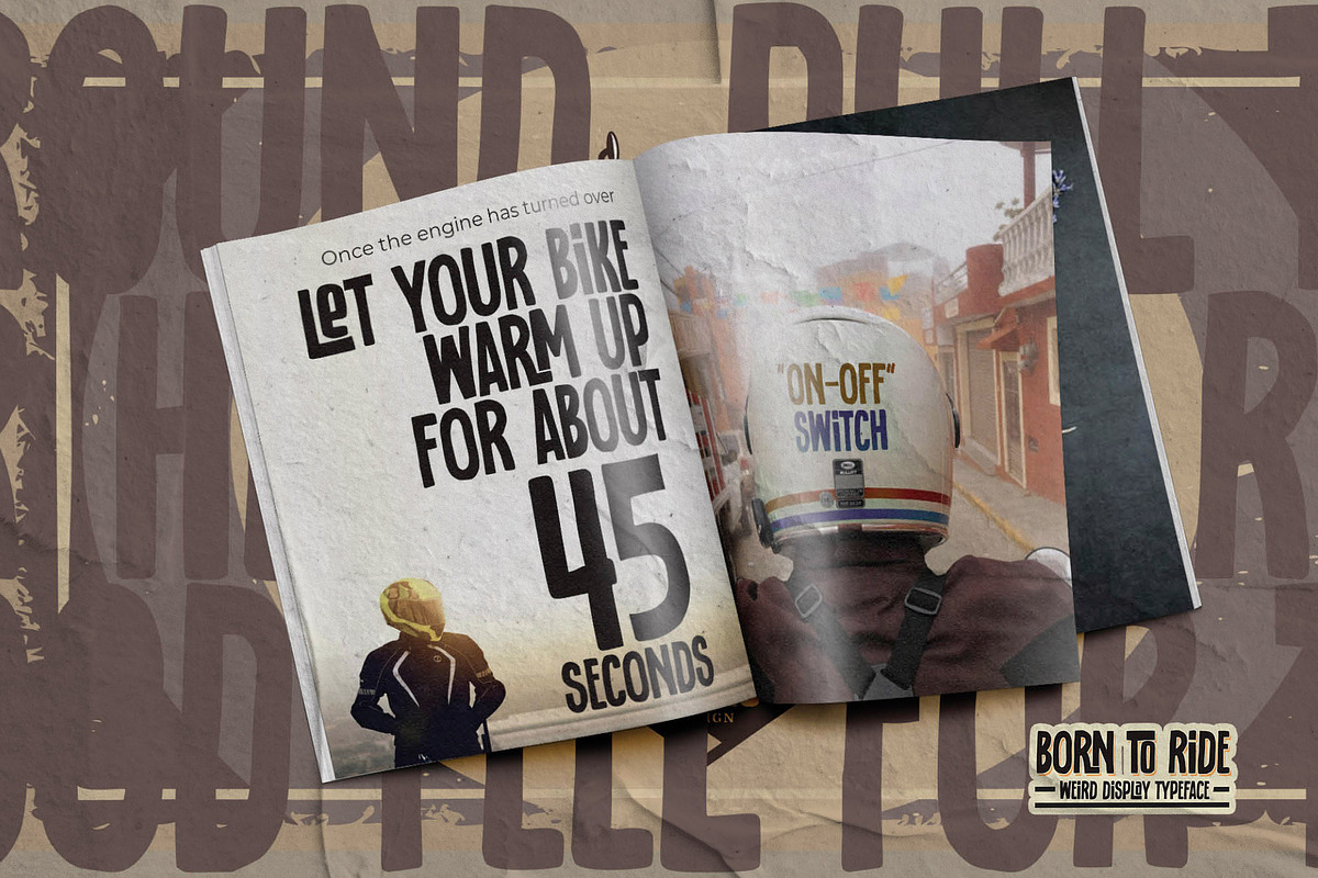 BORN TO RIDE- Weird Display Typeface, a Sans Serif Font by Gassstype (Photo 5 of 8)