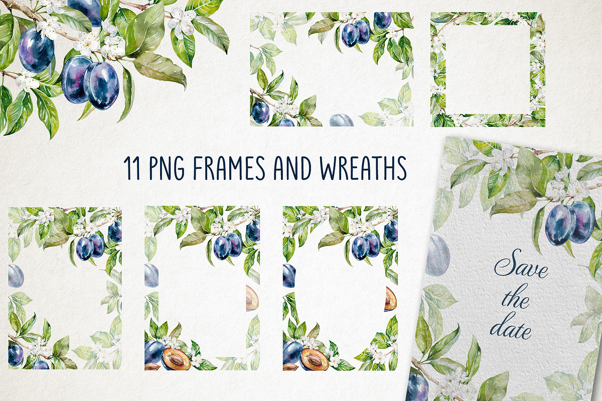 Blooming plum watercolor clipart, a Decorative Illustration by Eva Kleinman (Photo 6 of 14)