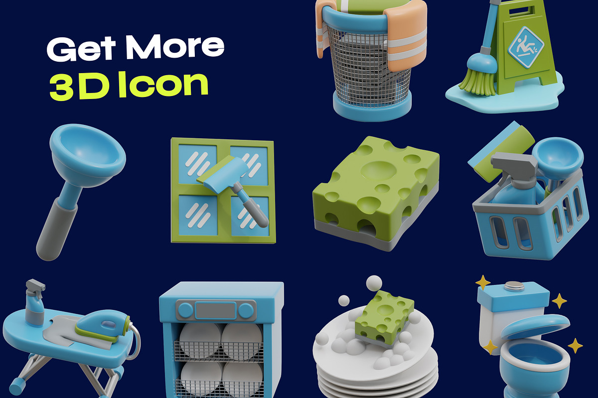 Cleaning & Housekeeping 3D Icon Set, an Environmental 3D Model by orenjidesign (Photo 7 of 8)
