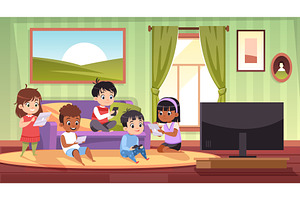 Children play game console. Kids, a Person Illustration by YummyBuum