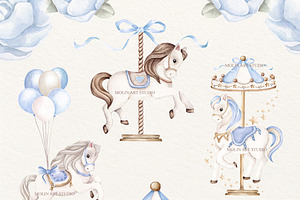 Carousel Watercolor Clipart Blue