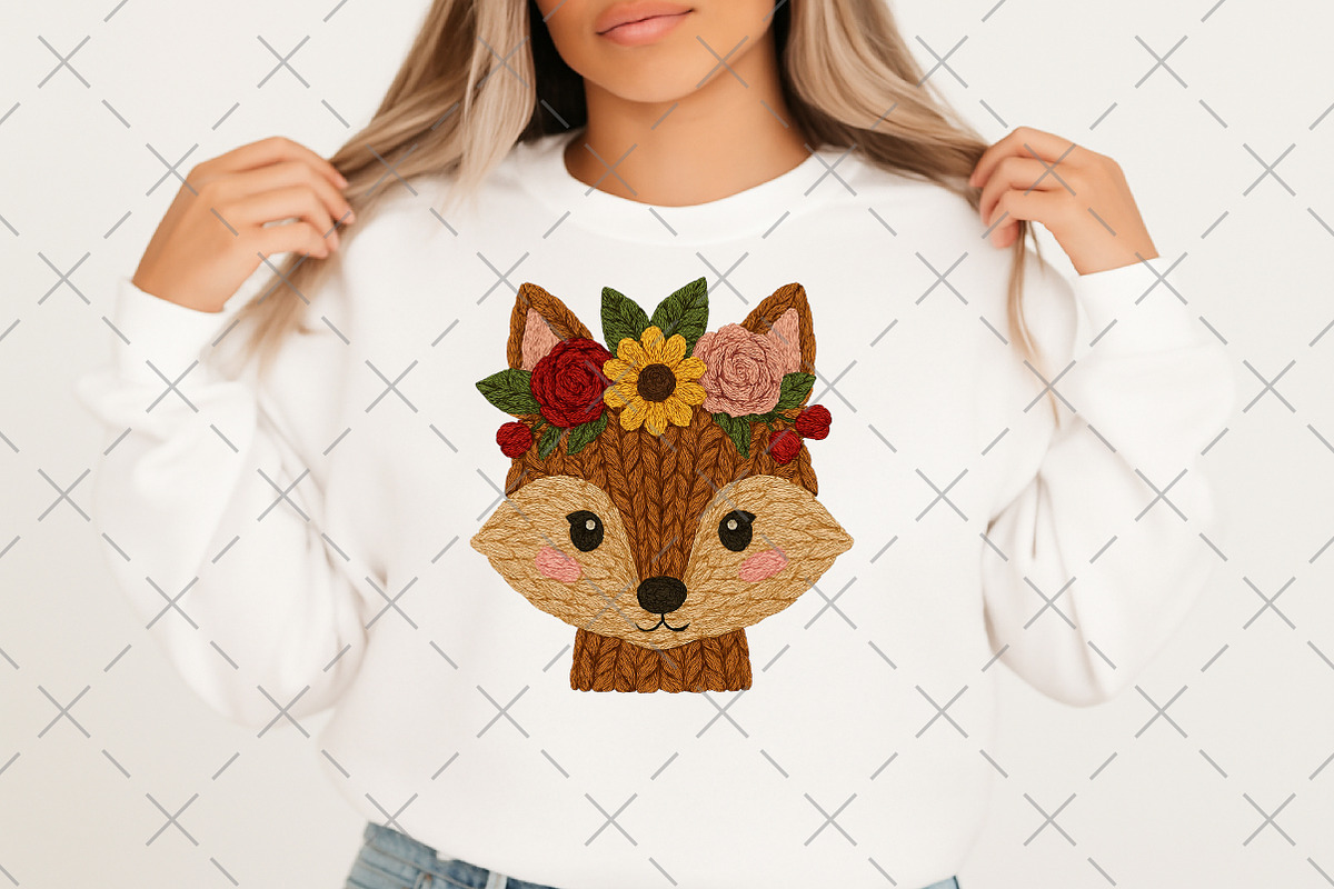 Knitted Fox Face with Floral Crown, an Illustration by Craft Nest (Photo 2 of 6)