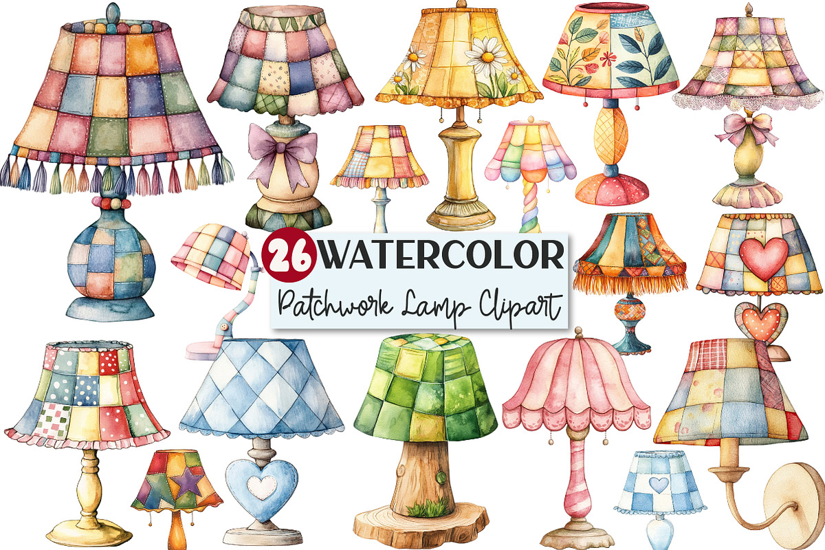 Watercolor Patchwork Lamp Clipart, an Illustration by Rose Art (Photo 1 of 4)