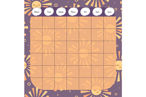 Weekly Planner with Cartoon Suns, a Decorative Illustration by PsychocheArt
