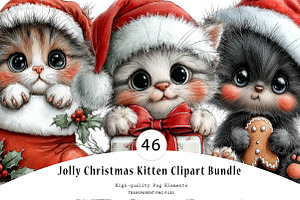 Jolly Christmas Kitten Clipart, a Seasonal Illustration by CreationArt