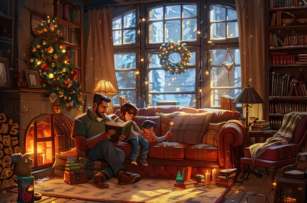 A family, father reading to children, a Photo by Iftikhar Alam