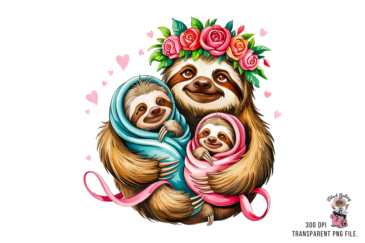 Mother Sloth Holding Baby Sloths PNG, a Graphic by Clipart Bloom (Photo 10 of 11)