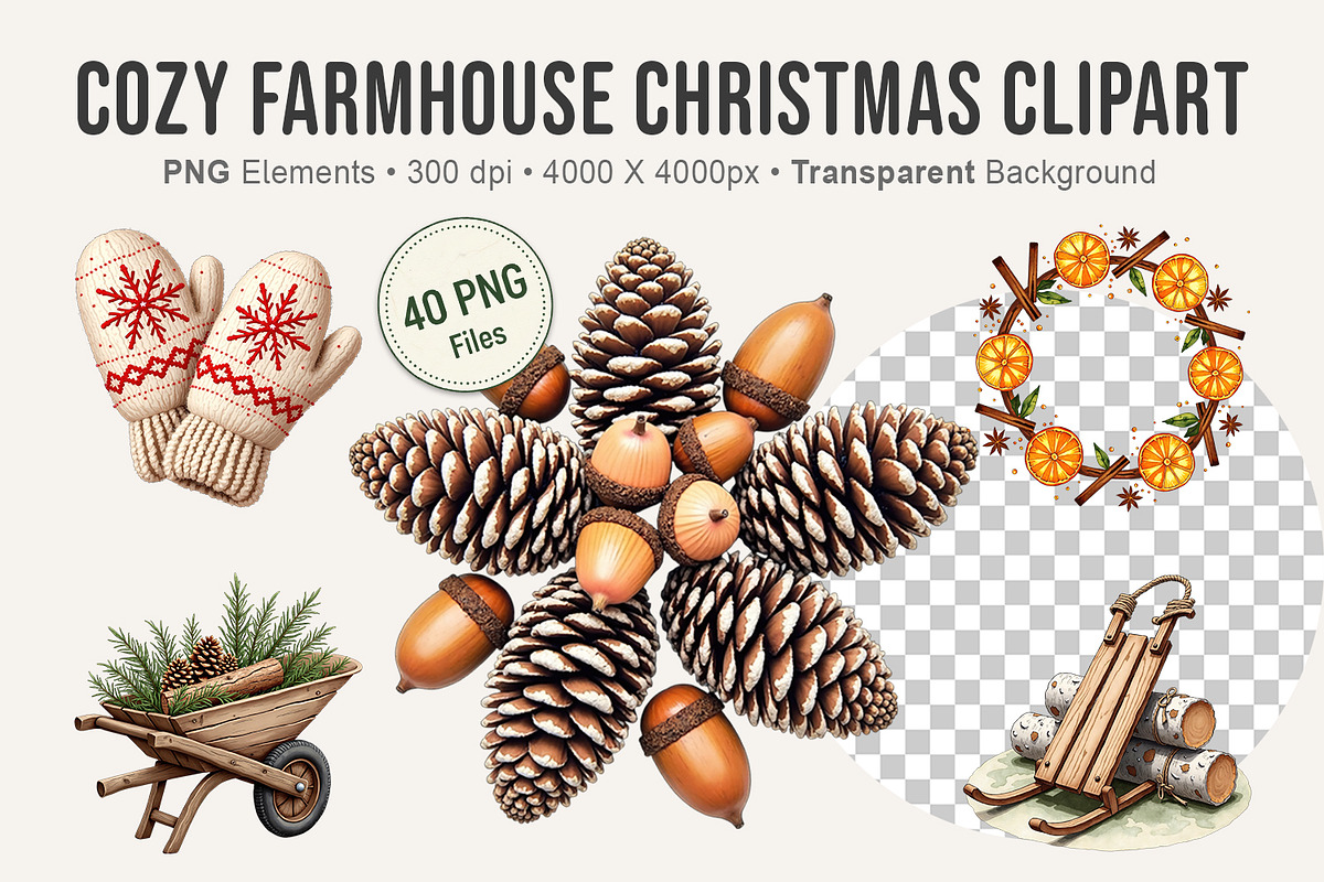 Cozy Farmhouse Christmas Clipart, an Illustration by Artnoy (Photo 1 of 8)