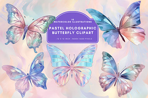 Pastel Holographic Butterfly Clipart