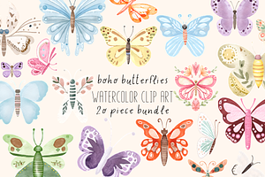 Pastel Butterflies Clipart Bundle